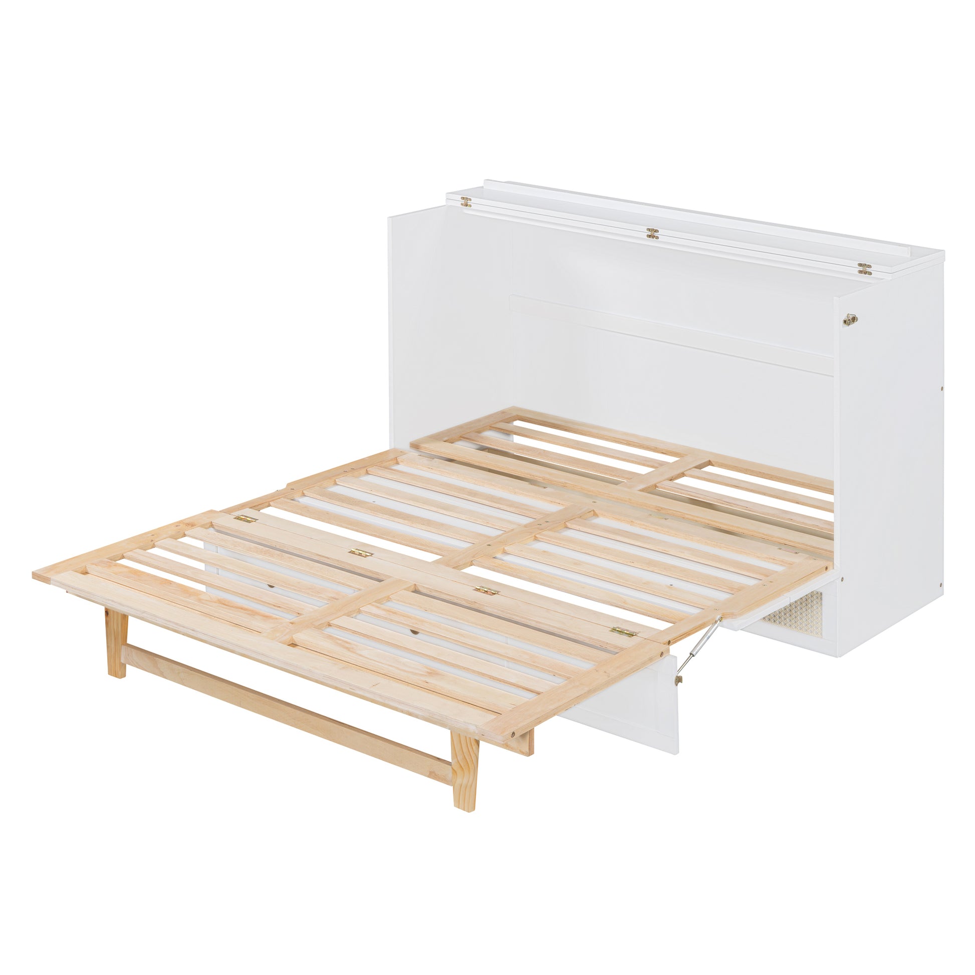 Queen Murphy Bed With Large Drawers,White Queen White Plywood