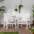 Modern Chevron Patio Chairs, Set Of 2 White Wash White Washed Acacia Wood