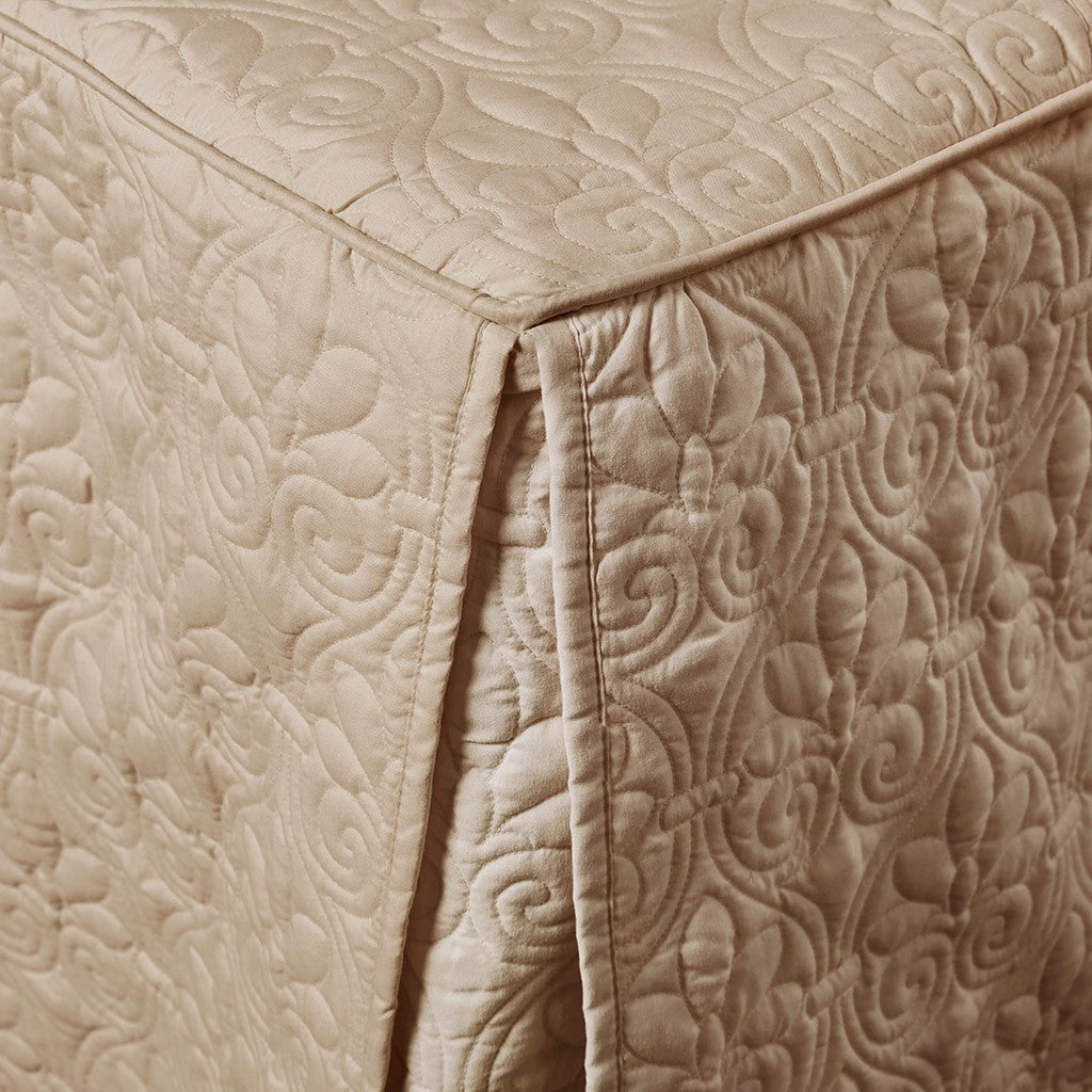 3 Piece Split Corner Pleated Quilted Bedspread Khaki Queen Khaki Polyester