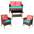 Four Piece Sofa Set Table With Sofa Chair Pe Rattan Outdoor Furniture Hy4 001 Box *1 With Sapphire Blue Color Cushion Yes Brown Uv Resistant Frame Water Resistant Cushion Iron