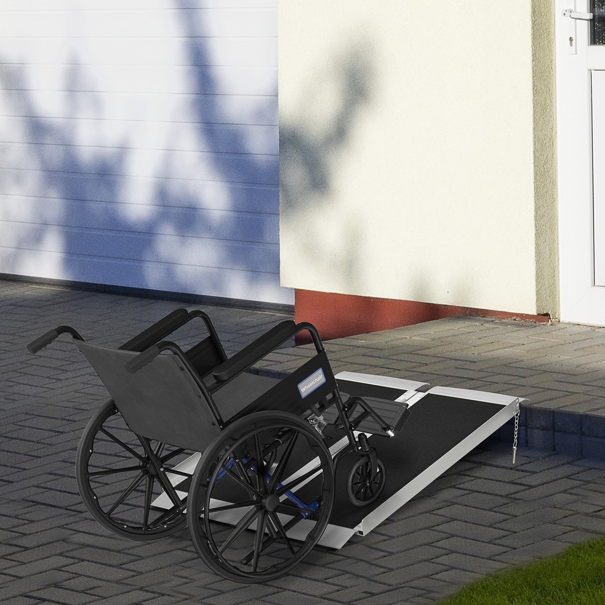 Homcom Wheelchair Ramp 3Ft, Folding Aluminum Threshold Ramp With Non Slip Surface, Transition Plates Above And Below, 600Lbs Weight Capacity For Home, Doorways, Curbs, Steps Black Aluminum