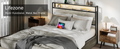 Queen Size Bed Frame With 4 Storage Drawers And 2 Usb Ports, Upholstered Platform Bed Frame With Storage Headboard Charging Station And Metal Slat Support, No Box Spring Needed, Dark Grey. Box Spring Not Required Queen Dark Grey Metal Bedroom Bed Frame