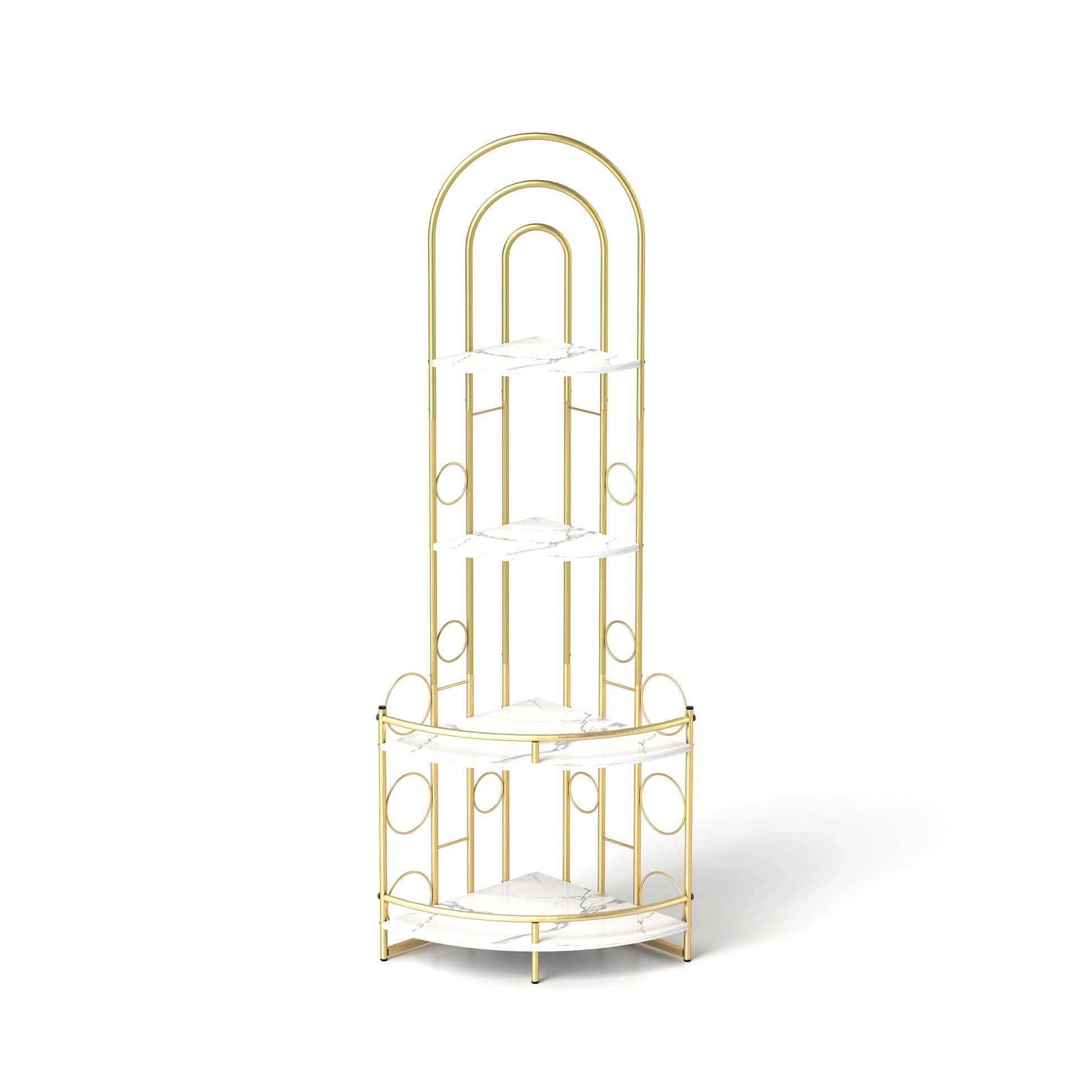 Gold 4 Tier Corner Bookshelf, Modern Style, Plant Stand With Metal Frame Gold White Metal Metal,Particle Board