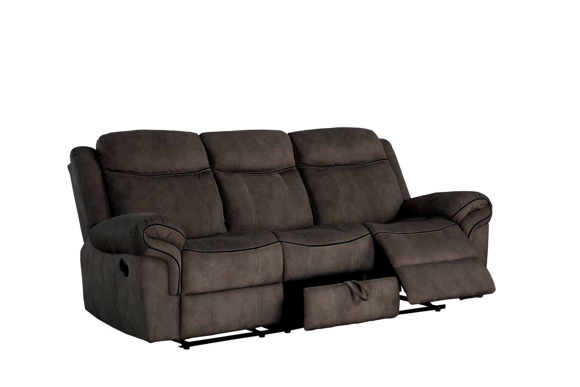 87 Inch 3 Seater Reclining Sofa, Velvet, Espresso Brown Brown Wood Metal