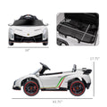 Aosom Lamborghini Veneno Licensed Kids Electric Car With Bluetooth, 12V Ride On Car With Butterfly Doors, Remote Control, Portable Battery, Suspension System, Horn, Songs, Lights, White White Plastic