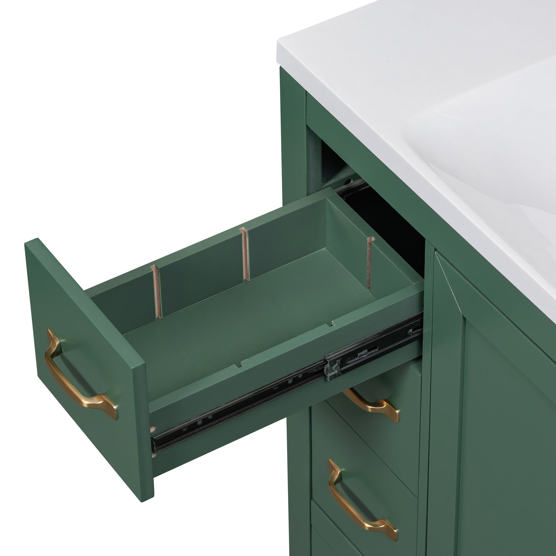 36" Bathroom Vanity With Sink Combo, Six Drawers, Multi Functional Drawer Divider, Adjustable Shelf, Green Green Solid Wood Mdf