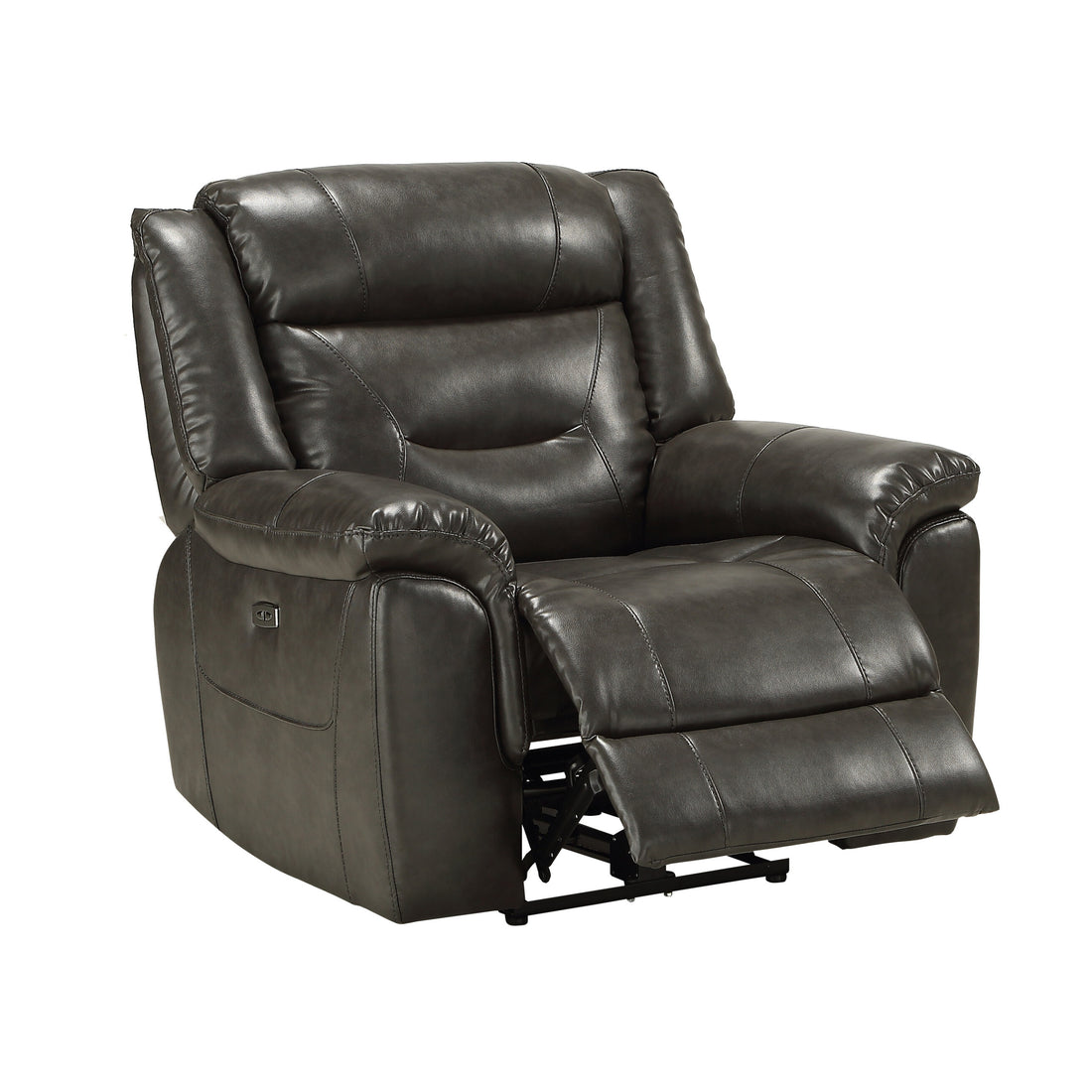 Grey Power Recliner With Usb Port Grey Faux Leather Manual Push Button Metal Primary Living Space Tight Back Push Button Pillow Top Arms Wood Fabric