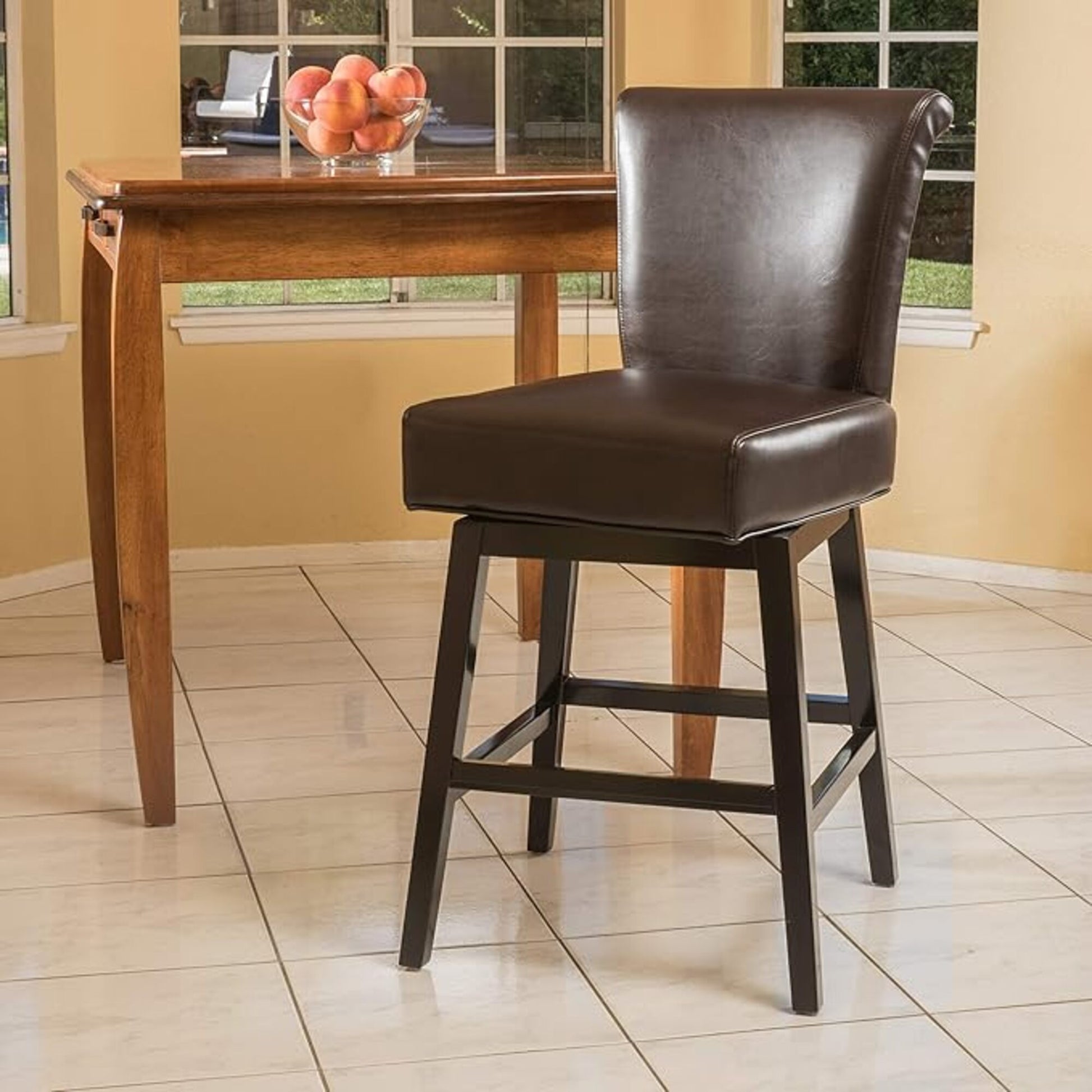 30.25'' High Swivel Bar Stool,Brown Rubberwood Brown Dining Room Polyester Wipe Clean Square Pu