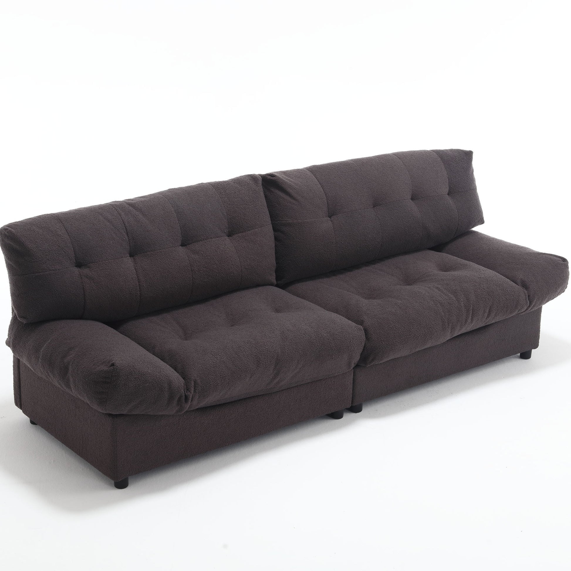 Cloud Style Sofa, Teddy Velvet Fabric, Comfy Padded Cloud Couch For Living Room, Apartment Dark Gray Light Brown Velvet Wood Primary Living Space Modern Polyester 2 Seat