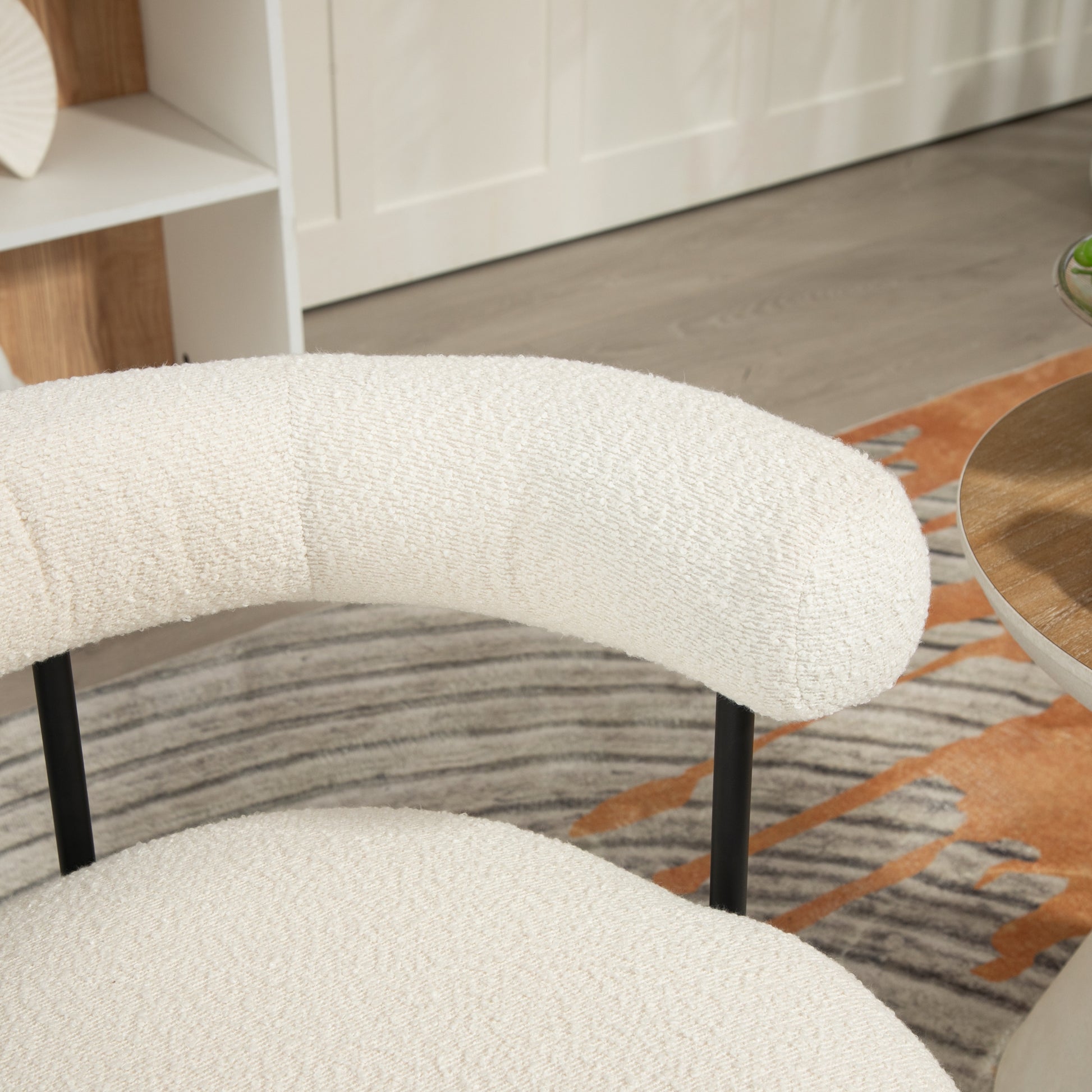 Coolmore Boucle Dining Chairs Set Of 2, Mid Century Modern Curved Backrest Chair, Round Upholstered Kitchen Chairs Beige Boucle Beige Foam Mdf Metal