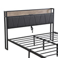 Full Size Metal Platform Bed Frame With Upholstery Storage Function Headboard And Usb Liner And Footboard With Drawers, No Box Spring Needed, Large Under Bed Storage, Easy Assemble Full Black Grey Mdf Metal