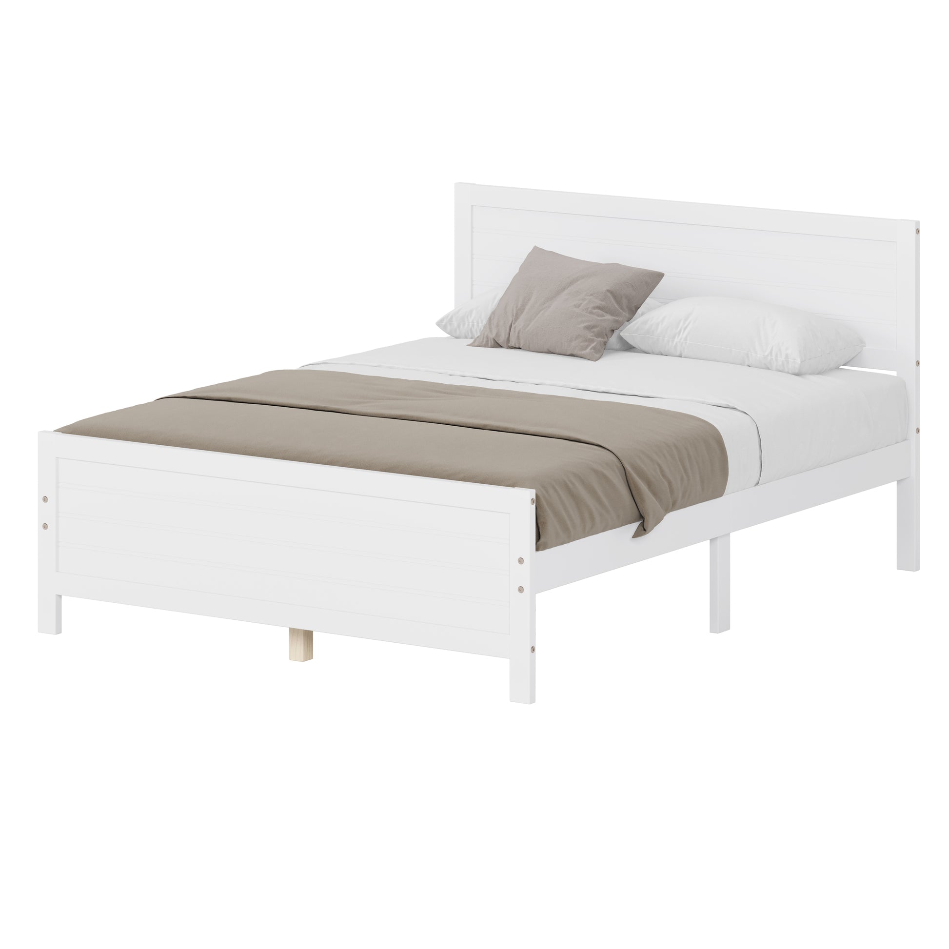 Wood Platform Bed Frame With Headboard, Mattress Foundation With Wood Slat Support, No Box Spring Needed, Queen Size, White Box Spring Not Required Queen White Wood Solid Wood Mdf
