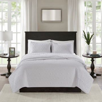 Reversible Quilt Set White King Cal King King White Cotton
