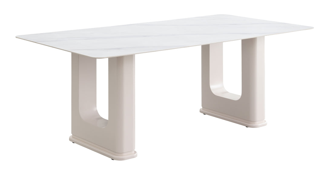 Kalam Dining Table, Ceramic Top & Beige Finish Dn02705 Beige Wood