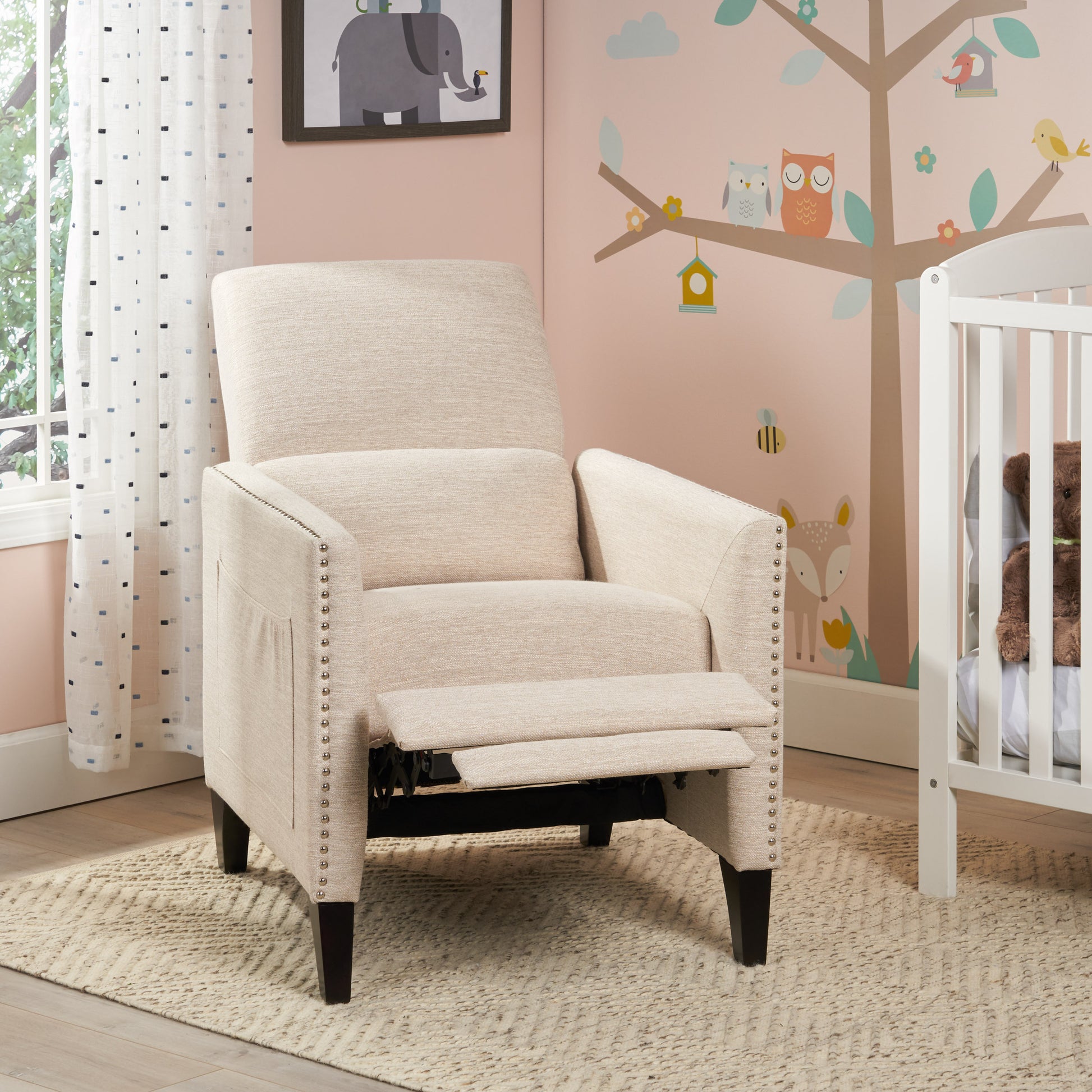 Push Back Recliner Beige Fabric