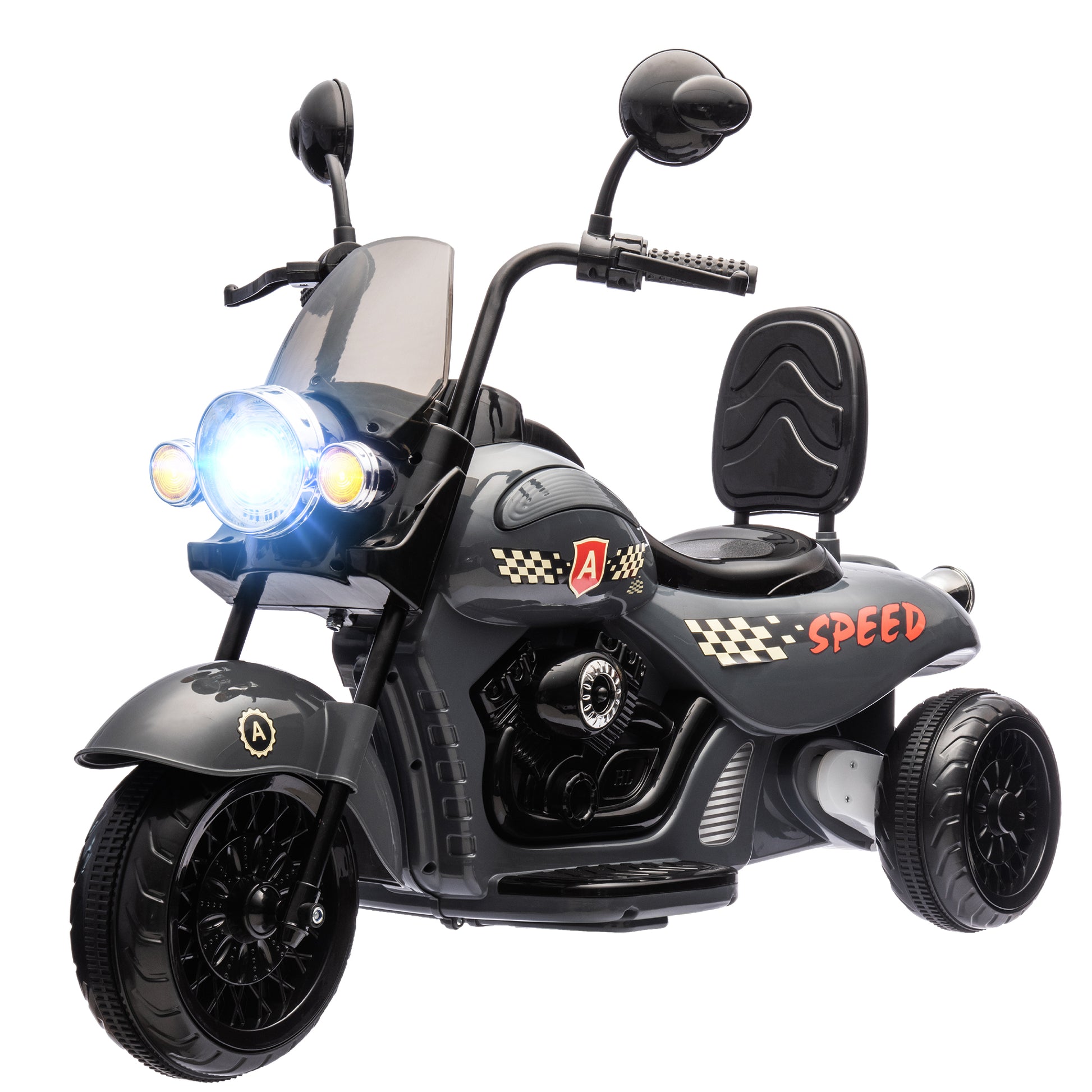 Qaba Electric Motorcycle For Kids, 3 Wheel 6V Battery Powered Chopper Motorbike, Ride On Motorcycle With Headlights, Music, Forward & Reverse For Boys And Girls Ages 3 6 Years, Gray Gray Plastic