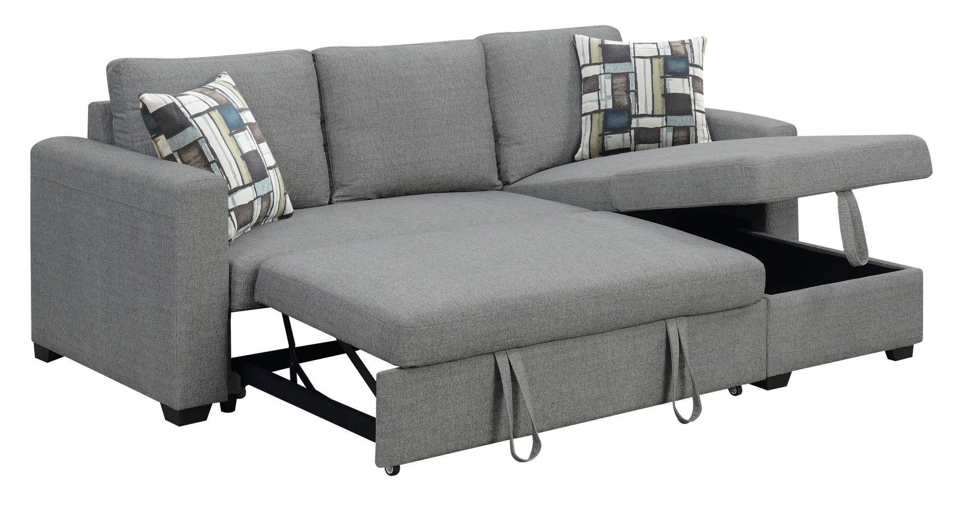 Pensole Gray Reversible Pop Up Sleeper Sectional Gray Foam Engineered Wood 3 Seat