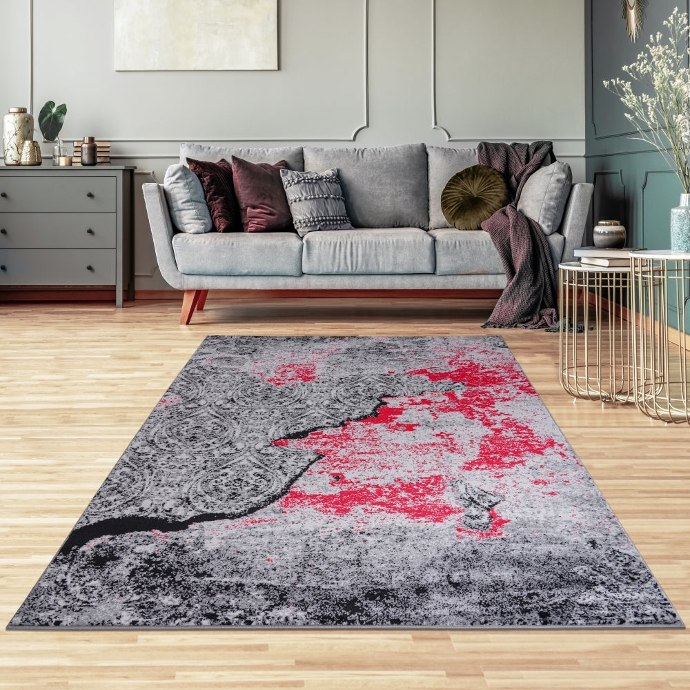 Jersey Area Rugs, Carpets For Livingroom, 5X7 Area Rugs ,3982 Black Red Rectangle 5&7 Black Red Contemporary Abstract Polypropylene