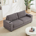 86.5 Inch Sofa Couch Deep Seat Sofa With Two Storage Spaces, T Pyce Charging Portsusb Charging Ports & 2 Cup ,Corduroy 3 Seater Couch, Modern Sofas For Living Room Grey Foam Corduroy 3 Seat