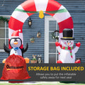 Outsunny 9Ft Christmas Inflatables Outdoor Decorations Candy Cane Archway With Penguin Snowman Sit On Gift Box, Blow Up Led Yard Christmas Decor For Lawn Garden White Polyester