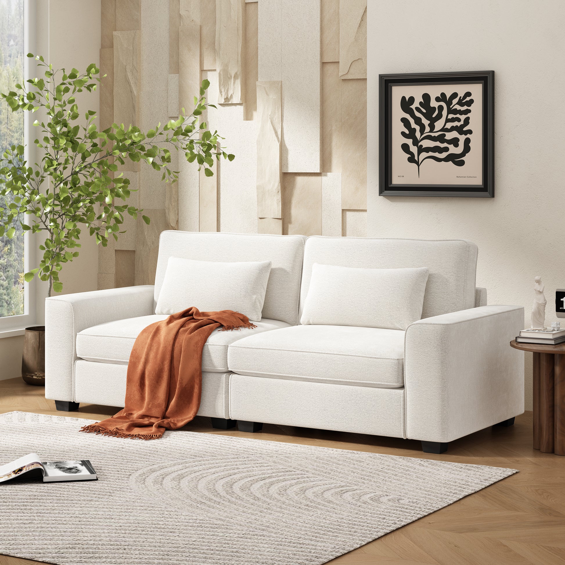 Cozy Duo White Loveseat Sofa Beige Polyester Wood Solid Wood Mdf 2 Seat