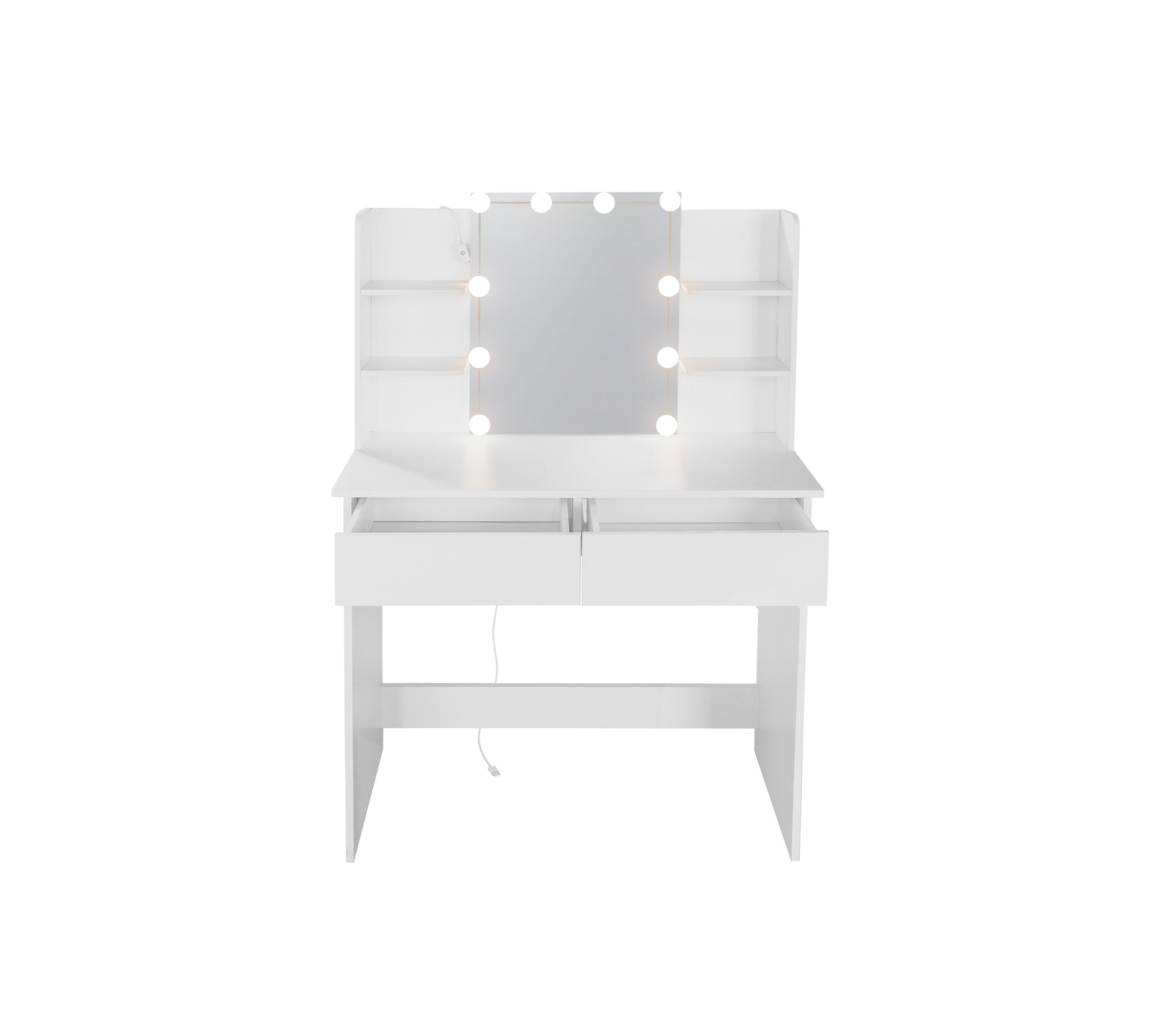 Makeup Vanity Desk With Led Lighted Mirror ,Dressing Table Set With 2 Large Drawers 10 Led Light ,White Color White Primary Living Space Modern Particle Board