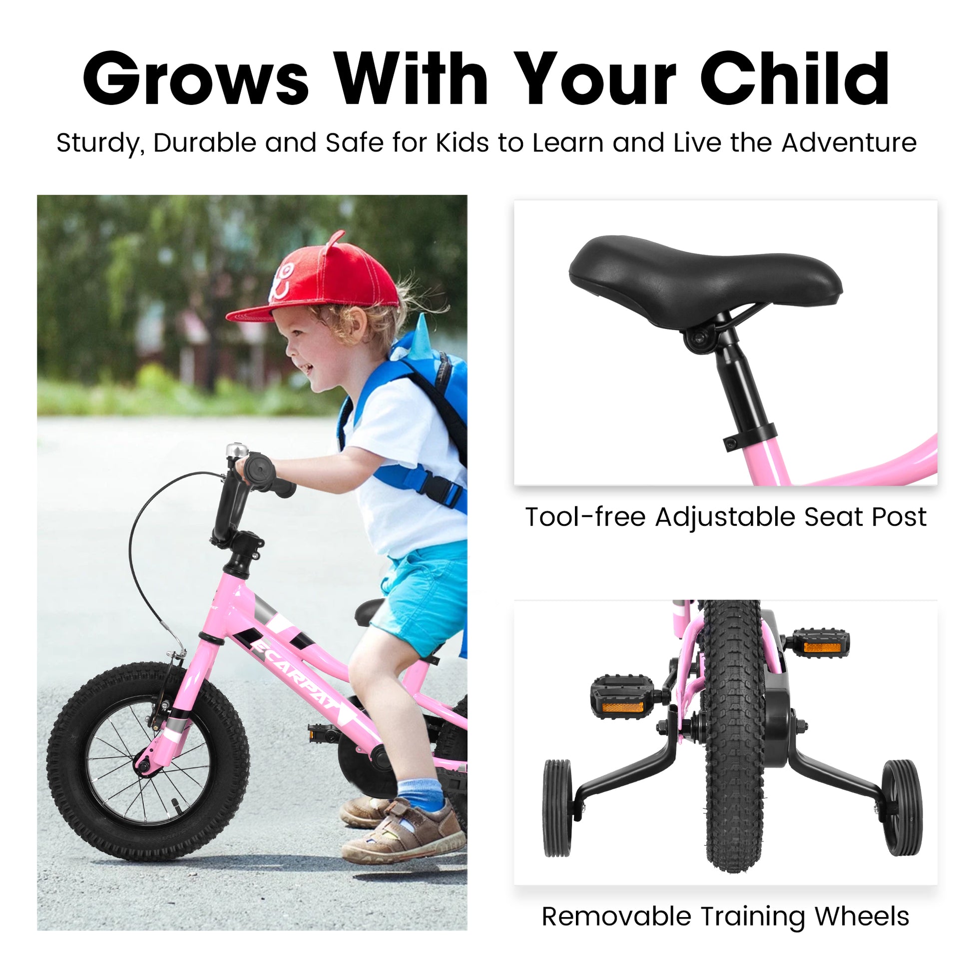 A18117 Ecarpat Kids' Bike 18 Inch Wheels, 1 Speed Boys Girls Child Bicycles For 3 5Years, With Removable Training Wheels Baby Toys, Front V Brake, Rear Holding Brake Pink Cute Polyurethane Foam 3 To 4 Years Carbon Steel Outdoor