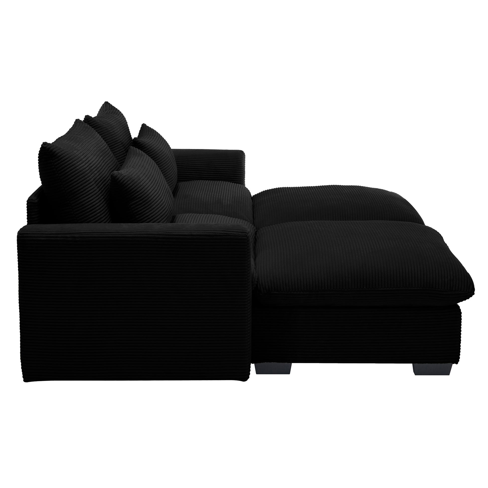 Corduroy Two Seater Sofa With 2 Storage Footrest,2 Seater Sectional Deep Seat Sofa,Comfy Couches For Living Room,Black Sofa Black Corduroy 2 Seat