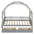 Twin Size Bed With Arched Roof And 2 Drawers, Gray Twin Gray Plywood