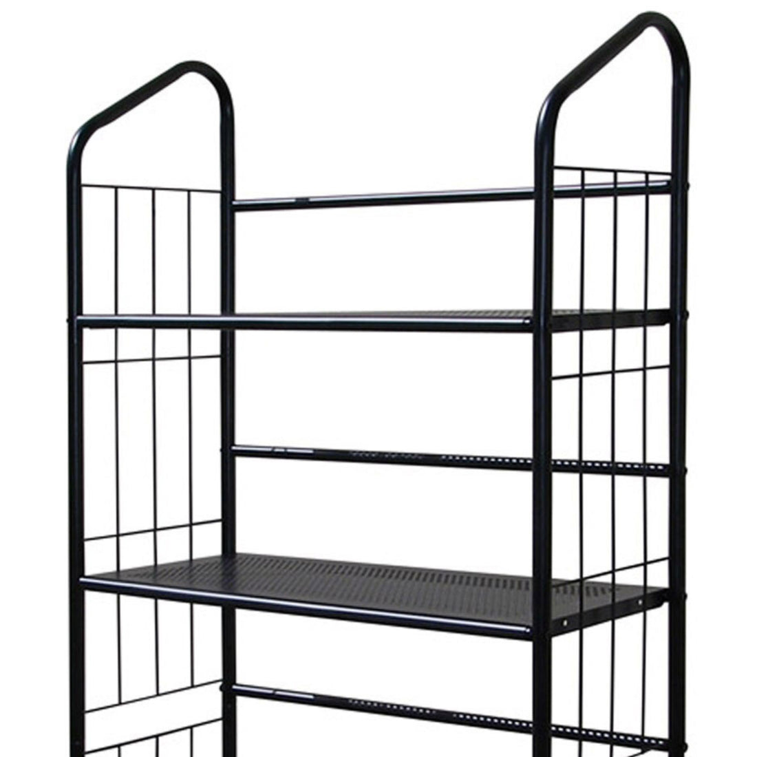 64" Tall 5 Tier Corner Metal Bookcase Book Shelf, Black Finish Black Wood