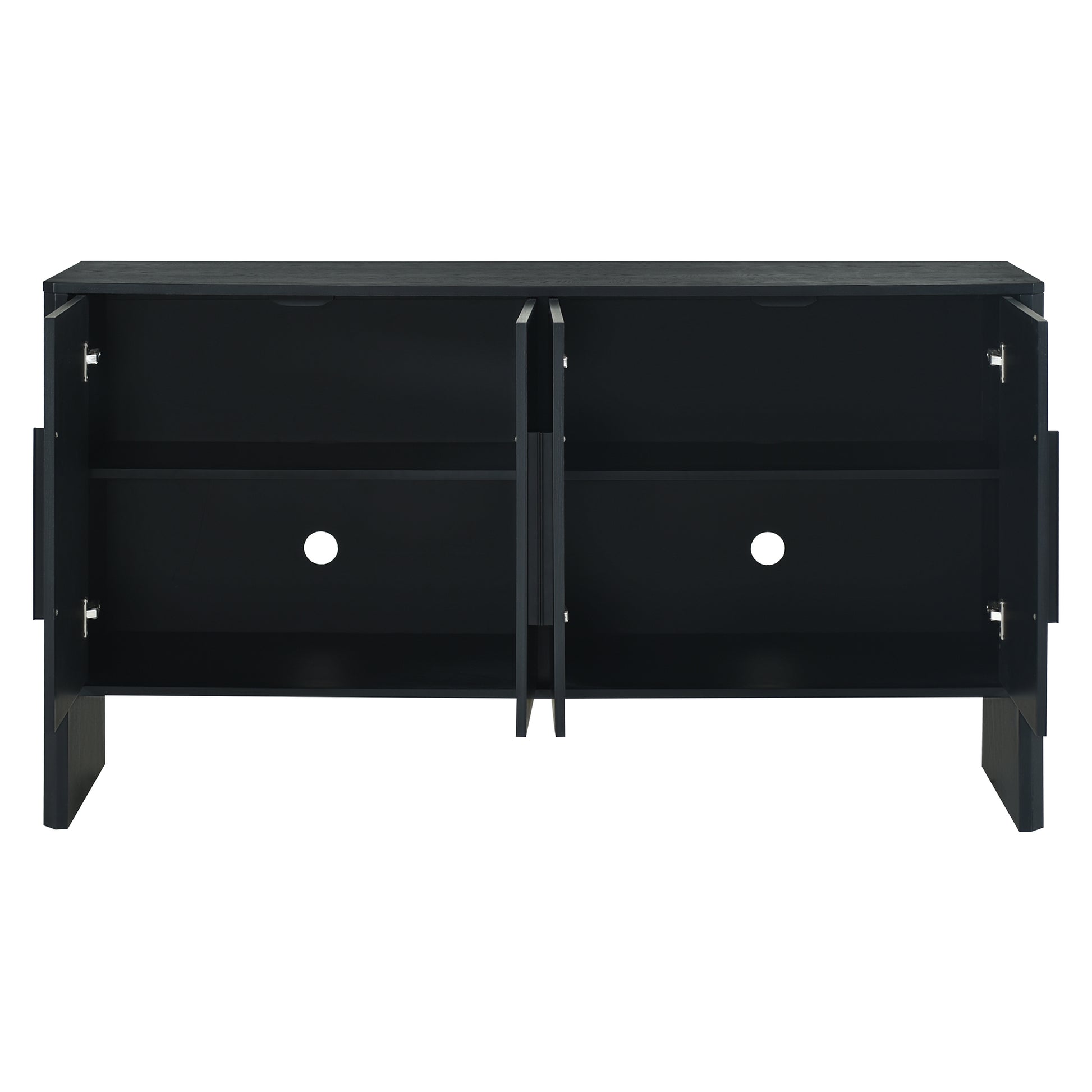 4 Door Large Storage Retro Sideboard With Adjustable Shelves And Long Handles For Kitchen, Dining Room And Living Room Black Black Mdf