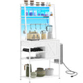 Homcom Baker'S Rack With Power Outlet And Led Lights, Coffee Bar With Storage Shelves, Industrial Microwave Stand With Wine Bottle Rack, Drawer, Barn Door Cabinet, White White Particle Board