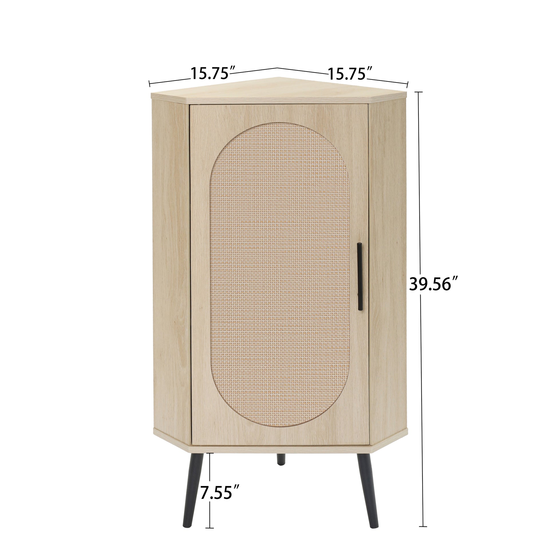 Corner Cabinet ,Rattan Door,Freestanding Corner Tables For Small Spaces, Corner Shelf Stand For Living Room, Kitchen, Bathroom, Bedroom Natural Particle Board