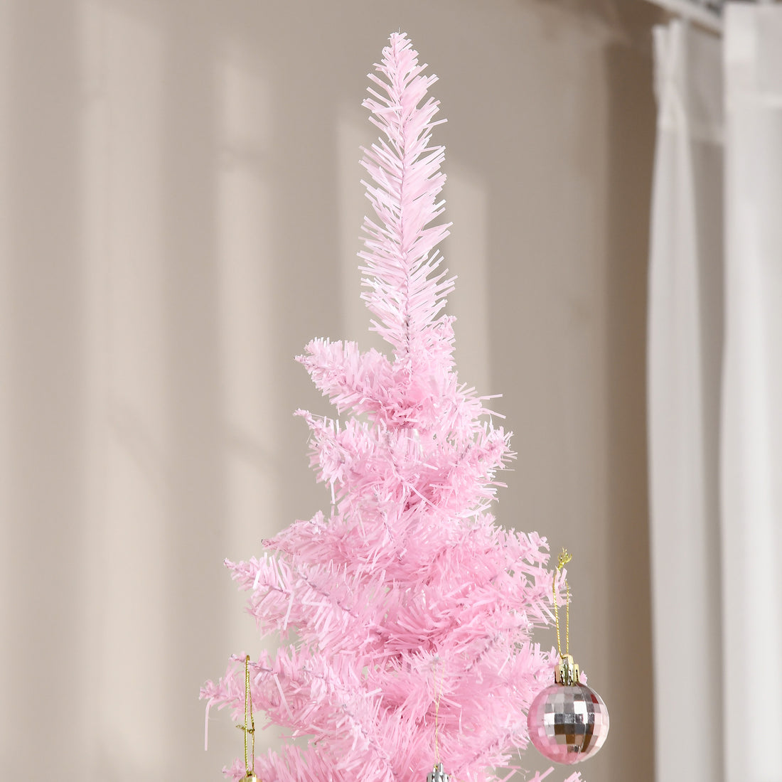 Homcom 7' Artificial Pencil Christmas Tree, Slim Xmas Tree With 499 Realistic Branch Tips And Plastic Stand, Pink Pink Polyvinyl Chloride