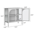 Metal Sideboard Cabinet,Accent Storage Cabinet With 2 Glass Doors,Modern Coffee Bar Cabinet With Adjustable Shelves 154 Lbs Capacity For Kitchen, Living Room And Hallway, White Accent Chests 1 2 Shelves Antique White Primary Living Space Glass Doors