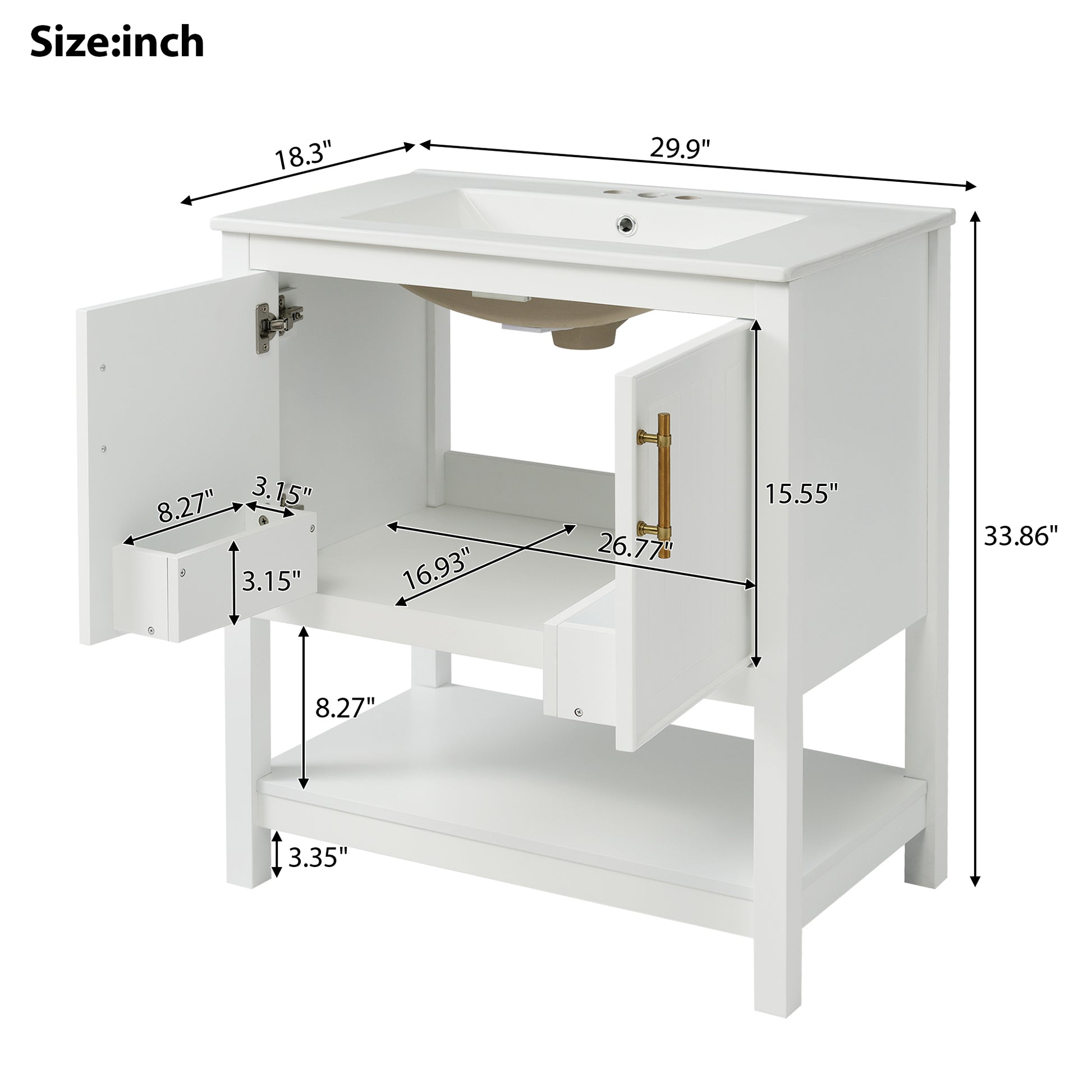 30 Inch White Bathroom Vanity With Ceramic Sink And Versatile Storage Ideal For Small Bathrooms White Bathroom Solid Wood Mdf