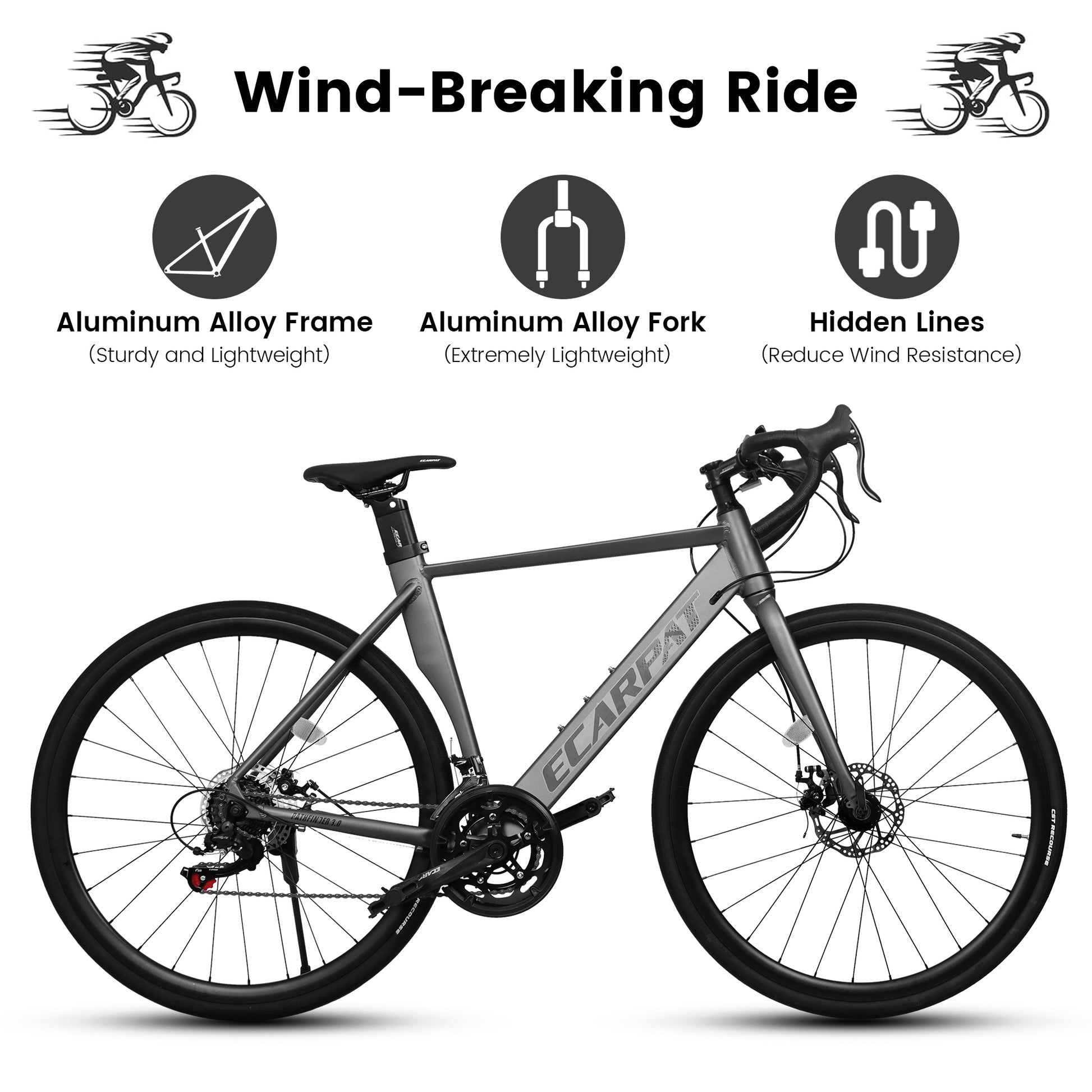 A28315 Road Bike, Suspension Fork, Aluminum Frame Disc Brakes, Men'S Women'S Road Bike Gray Aluminium