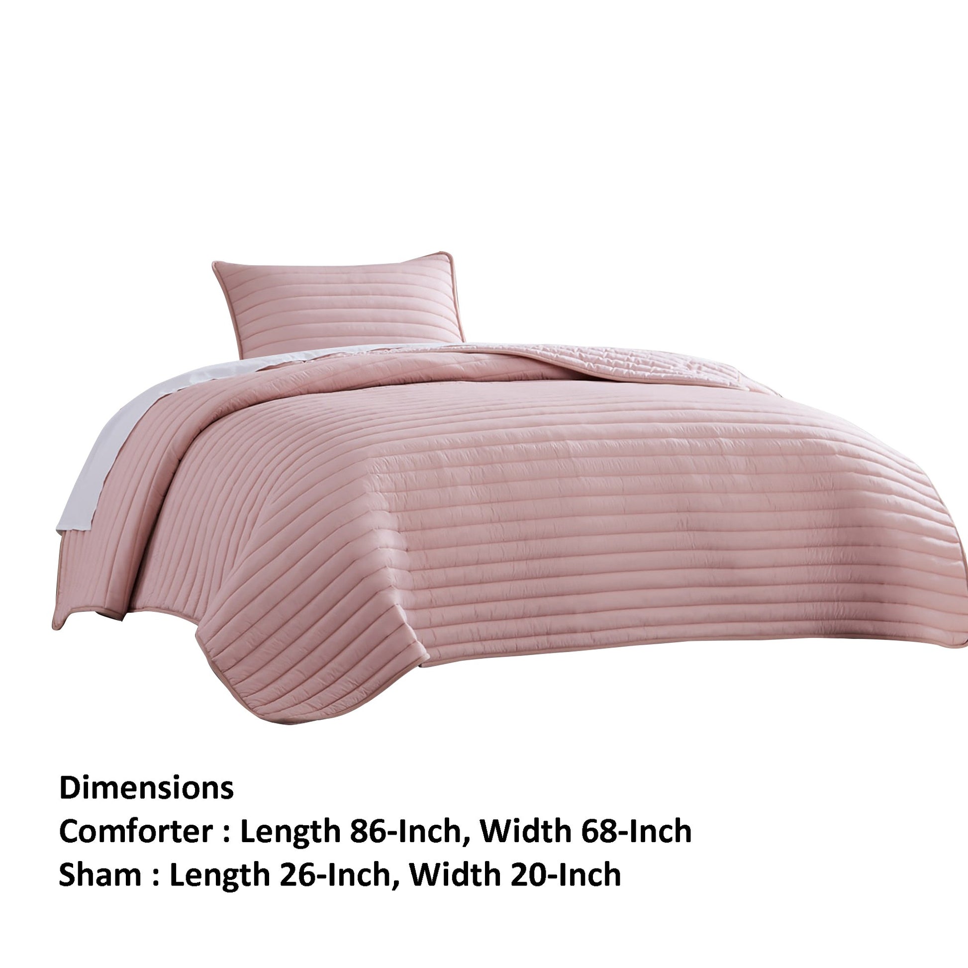 Cabe 2 Piece Twin Comforter Set, Polyester Puffer Channel Quilt, Rose Pink Twin Pink Polyester