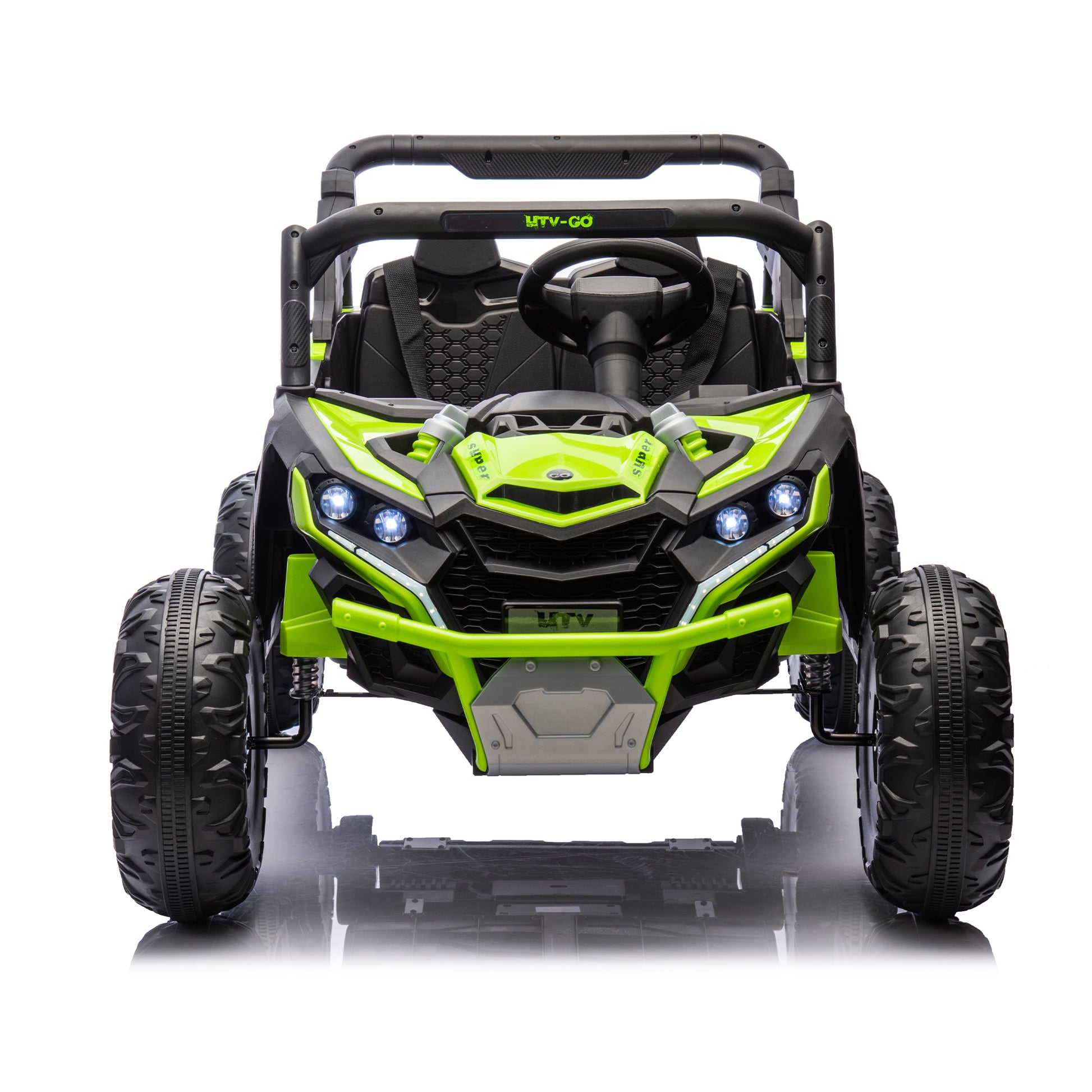 24V Two Seater Kids Ride On Utv W Parents Remote Control,Four Wheel Suspension,Slow Start,Large Wheel Design,Anti Collision Bar,Storage Space,Music,Usb,Bluetooth,Volume Control,Led Lights For Kids 3 . Green 100 149 Lbs Polypropylene