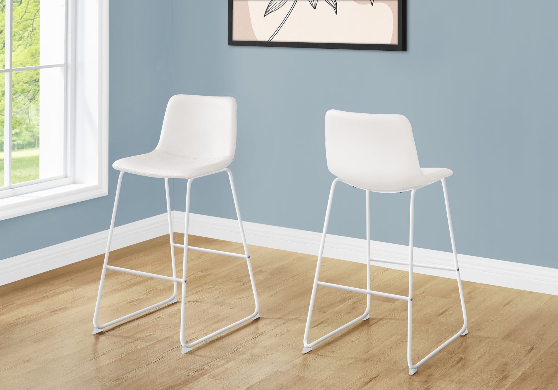 Office Chair, Bar Height, Standing, Computer Desk, Work, White Leather Look, White Metal, Contemporary, Modern White Foam Polyurethane