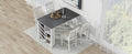 Updated Counter Height 5 Piece Solid Wood Dining Table Set, 59*35.4Inch Table With Curved Wine Rack And 4 Upholstered Chairs, White Wood Dining Room Solid Wood Rubberwood Rectangular Dining Table With Chair Wood Wood White Solid Back Seats 4 Farmhouse 4