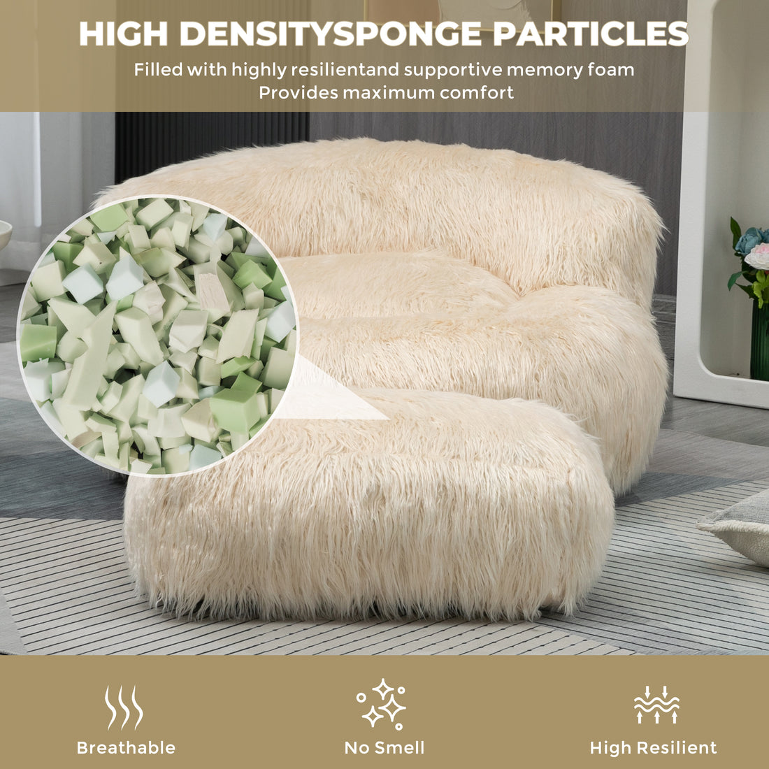 Coolmore Bean Bag Chair, Floor Sofa With Handle,Accent Sofa Chair With Ottoman For Gaming Reading Relaxing Beige Beige Foam Plush