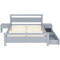 Queen Size Wooden Platform Bed With 2 Storage Drawers And 2 Bedside Tables, Gray Queen Gray Pine