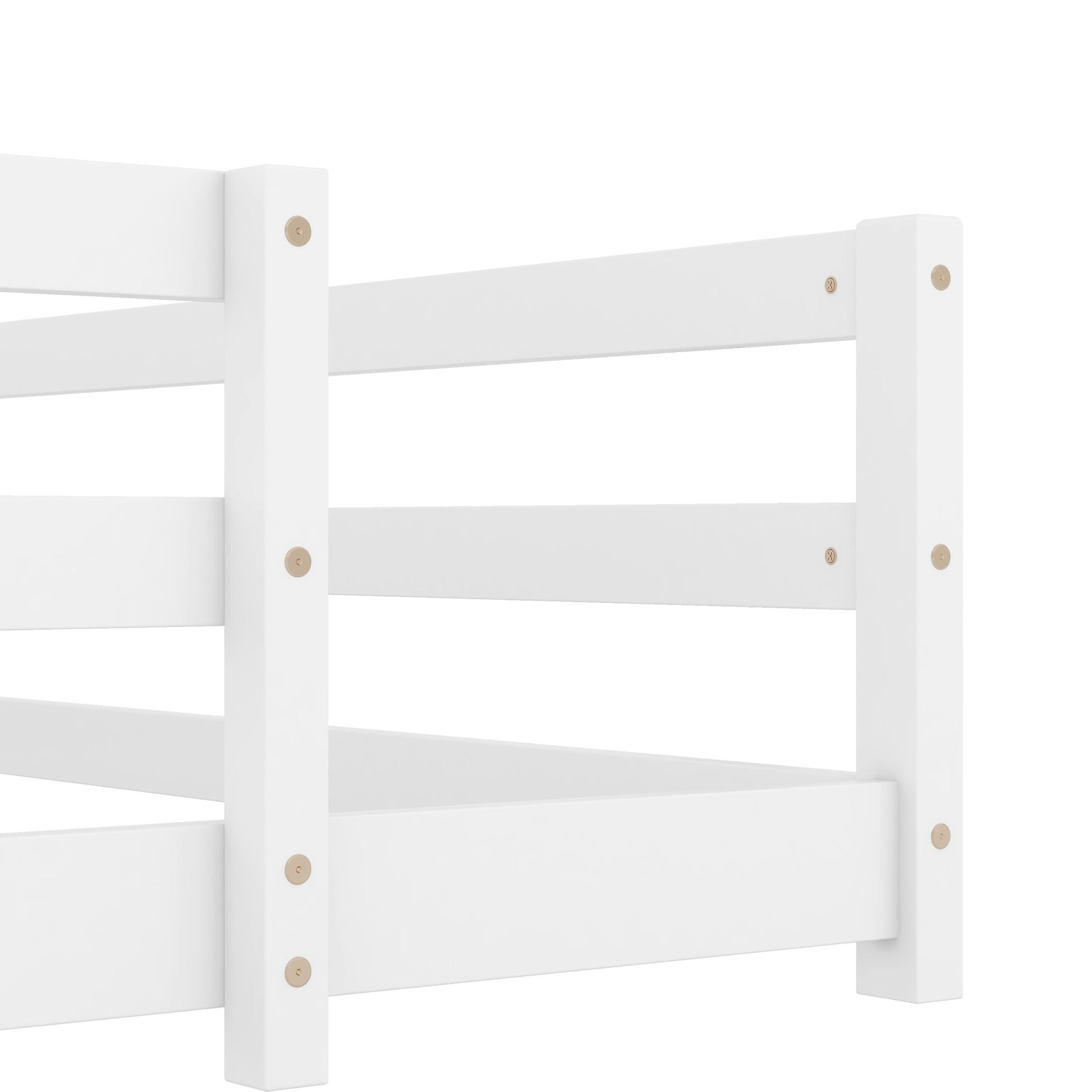 Full Size Floor Bed, Montessori Floor Bed With Fence, Kids Montessori Bed Full Size, Wood Montessori Floor Bed For Kids, Girls, Boys White White Wood Metal