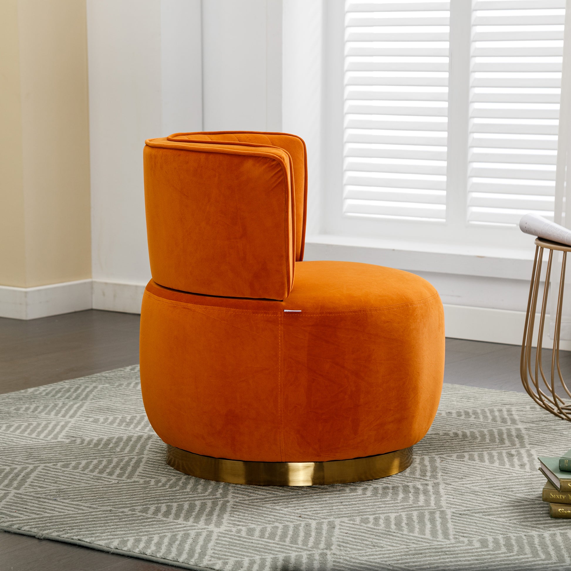 Coolmore 360 Degree Swivel Cuddle Barrel Accent Sofa Chairs, Round Armchairs With Wide Upholstered, Fluffy Velvet Fabric Chair For Living Room, Bedroom, Office, Waiting Rooms Orange Foam Velvet