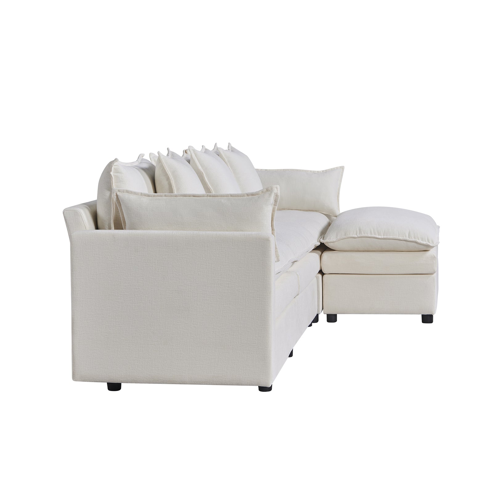 108.66"Modern Chenille L Shaped Sectional Sofa With Convertible Chaise, Comfy Cloud Couch Deep Sectional Sofa With Ottomans For Living Room White Wood Foam Chenille 3 Seat