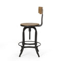 Adjustable Height Swivel Barstools With Fir Wood Set Of 2 Natural Metal & Wood