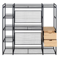 Open Style Wardrobe With Hanging Rails, Shelves And Drawers, Black Black Metal & Wood