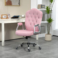 Vinsetto Home Office Chair, Velvet Computer Chair, Button Tufted Desk Chair With Swivel Wheels, Adjustable Height, And Tilt Function, Pink Pink Polyester