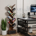 9 Tier Tree Bookshelf With Drawer Bookcase, Modern Book Storage, Free Standing Tree Bookcase, Utility Organizer Shelves For Home Office, Living Room, Bedroom, Rustic Brown Deep Rustic Brown Metal